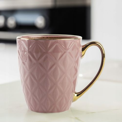 CERAMICZNY KUBEK NA KAWĘ HERBATĘ WRZOSOWY ZDOBIONY ZE ZŁOTYM UCHEM 360ML na Arena.pl