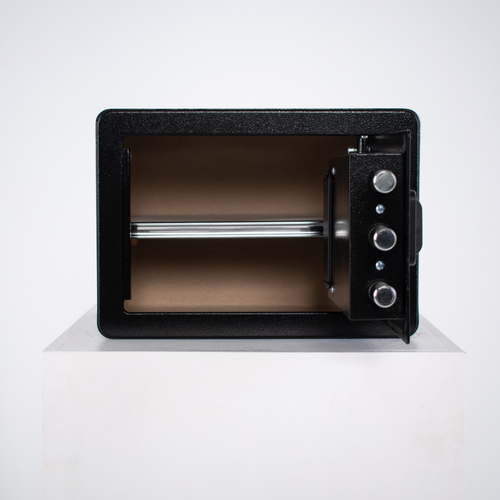 Pancerny Domowy Sejf z Zamkiem Elektronicznym i Kluczem 25x35x26 cm Czarny na Arena.pl