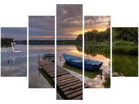 105CM 150CM ZEGAR 5 ELEM ZACHÓD SŁOŃCA JEZIOREM WOLSZTYŃSKIM DRUK OBRAZ