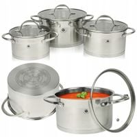 ZESTAW 3 SZT GARNKÓW STAL NIERDZEWNA GARNKI Z POKRYWKAMI 6 EL. INDUKCJA GAZ