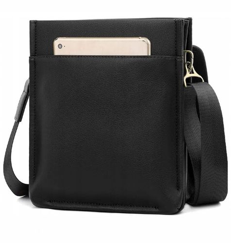 TORBA MĘSKA SKÓRZANA LISTONOSZKA NA RAMIĘ Z KIESZENIĄ Z KLAPĄ CZARNA na Arena.pl