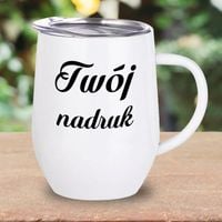 Biały kubek ze stali nierdzewnej z uszkiem z Twoim napisem