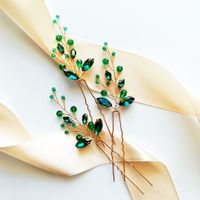 KOMPLET zielonych złotych ozdób wsuwki szpilki kokówki do fryzury ślubnej