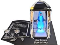 PAMIĘTAMY ZNICZ LAMPION NA GRÓB KPL SREB SKOS SENTENCJA+FIGURKA LED