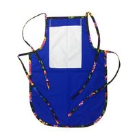 Fartuch dziecięcy zaokrąglony z kieszonką do nadruku - niebieski z kolorową lamówką - czarne słowiańskie kwiaty