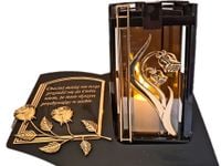 ZNICZ LAMPION NA GRÓB PLK RÓŻA ZŁ CZARNY SKOS SENTENCJA+ ŚWIECA