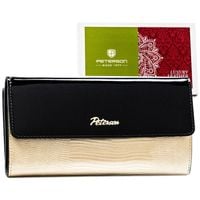 elegancki portfel damski z lakierowaną klapką pokryty wzorem