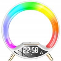 Lampa LED RGB biurkowa z ładowarką bezprzewodową 15W zegarem i Bluetooth