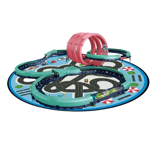 MEGA XXL TOR WYŚCIGOWY ELEKTRYCZNY PARK  ZESTAW KOLEJKA AUTKA KLOCKI + MATA na Arena.pl