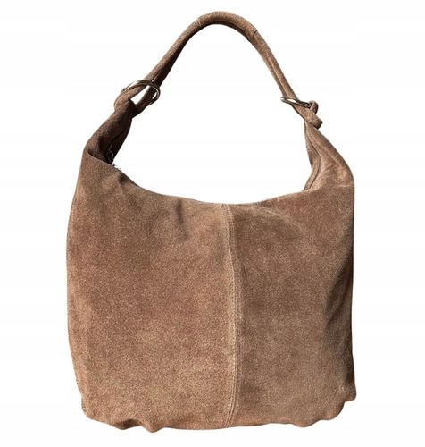 TAUPE ZAMSZOWA TOREBKA WOREK CAPPUCCINO TOREBKA ZAMSZ NATURALNY Vera Pelle na Arena.pl