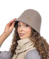 Beżowy Kapelusz Bucket Czapka Damski Wełniany Elegancki gładki