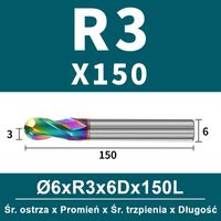 Frez kulowy, kula 2-ostrzowy VHM powłoka DLC Rozmiar: Ø6.0xR3x6Dx150L