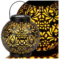 Lampion solarny ozdobny led latarnia słoneczna czarna wisząca lampa