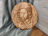 Płaskorzeźba drewniana obraz prezent na 1 komunię św. Jezus II 25 cm