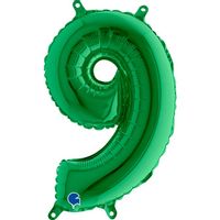 Balon foliowy cyfra 9 zielony, 35 cm