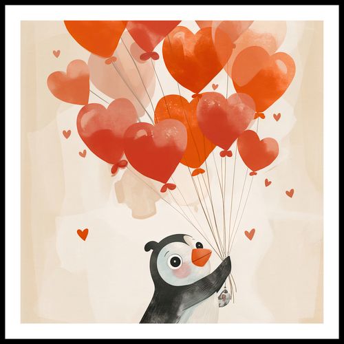 Plakat 60x60cm Pingwinek z Balonami na Arena.pl