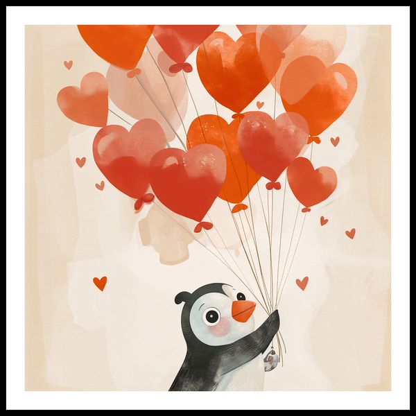 Plakat 60x60cm Pingwinek z Balonami zdjęcie 3