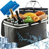 KOSZ CZARNY KOSZYK PIKNIKOWY SKŁADANY TERMICZNY + 2 WKŁADY CHŁODZĄCE