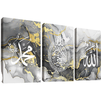 Obraz ścienny marmur kaligrafia drewniana rama 3 części 120x60 cm szary