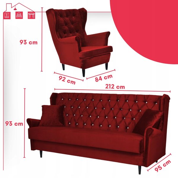 Zestaw mebli wypoczynkowych do salonu sofa 2 fotele CZERWONY Family Meble zdjęcie 12