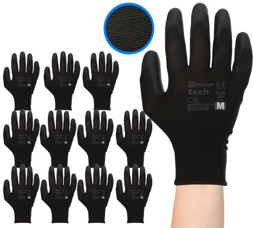 Rękawice Robocze MERCATOR Tech Black+Black PU - M - 12 Par na Arena.pl
