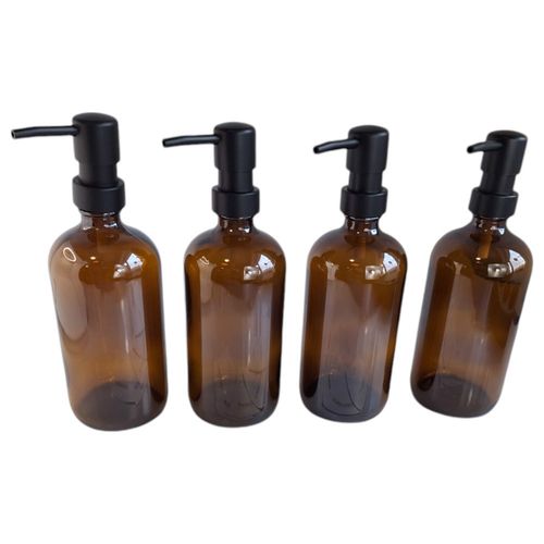 4 szklane dozownik łazienkowy z pompką i 6 etykiet na Arena.pl