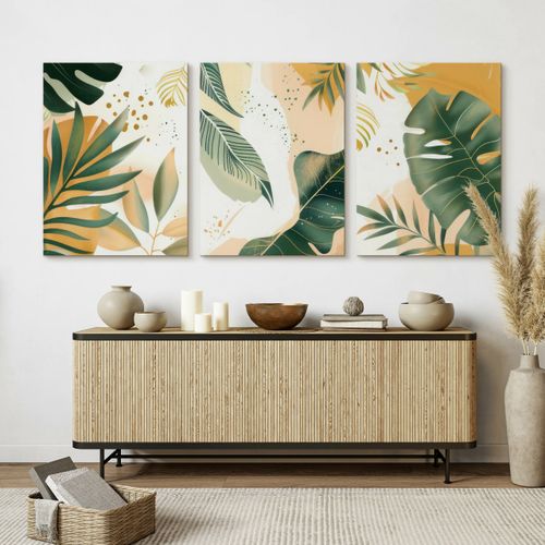 Obrazy Na Płótnie Set Boho Liście Tropikalne Monstery Bananowce 90cm x 40cm na Arena.pl