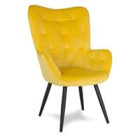Fotel uszak z weluru na metalowych czarnych nogach skandynawski do salonu żółty F916Y