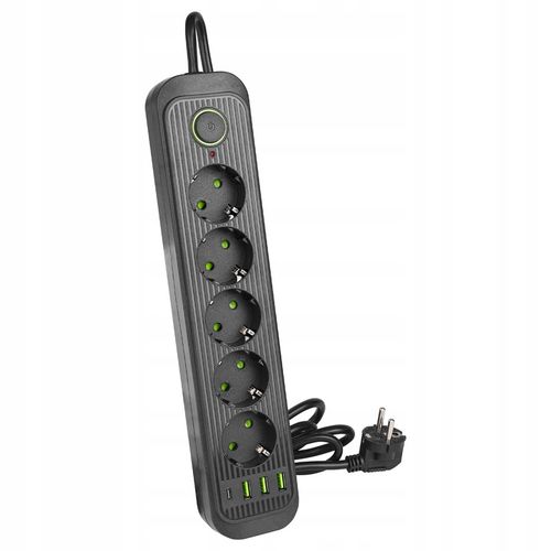 Przedłużacz listwa zasilająca 2m 5 GNIAZDA UZIEMIENIE 4x USB C CZARNY na Arena.pl