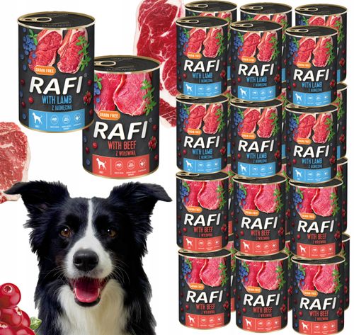 Zestaw 24x400g Karma Mokra Dla Psów RAFI MIX Smaków (Jagnięcina, Wołowina) na Arena.pl