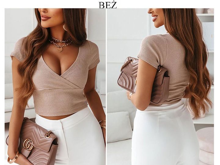 Bluzka damska prążkowana TOP dopasowana prosta na lato modna wygodna L/XL zdjęcie 3