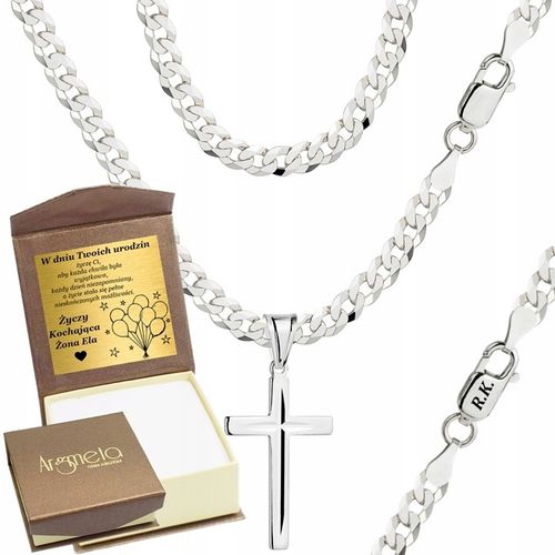 Łańcuszek Męski Srebrny Pancerka 3,80 mm z Krzyżykiem pr 925 Grawer Gratis na Arena.pl