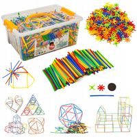 ZESTAW DUŻE KLOCKI Konstrukcyjne dla Dzieci Słomki Rurki Patyczki 1000 elem