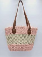 Maxfly - modna torebka koszyk pleciony różowo-beżowy L0102