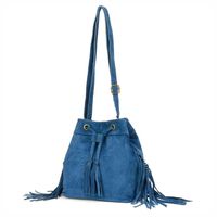 VERA PELLE torebka zamszowa listonoszka worek z frędzlami V477 c.jeansowa