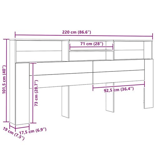 Szafka z zagłówkiem z półką Czarny dąb 220 x 19 x 101.5 cm na Arena.pl