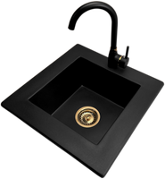 Zlewozmywak jednokomorowy FRENIT 12 czarny + bateria LUNA złota