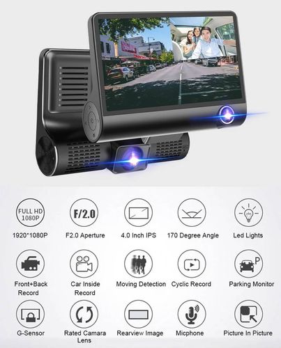 QIKtech Wideorejestrator kamera REJESTRATOR JAZDY 3w1 W05 FullHD 1080p na Arena.pl