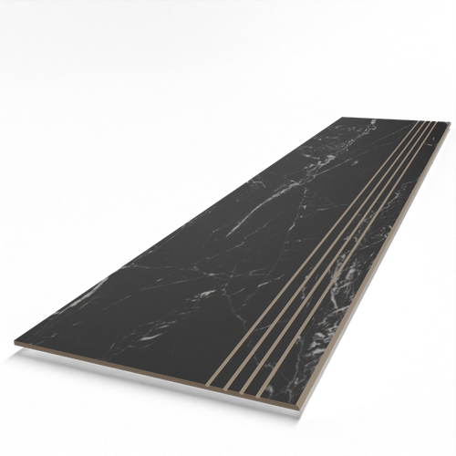 Płytki na schody Marmur Czarny STRUKTURA 160 cm, RYFLE, Eleganckie Schody na Arena.pl