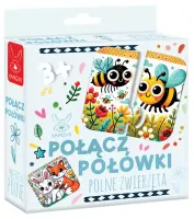 Puzzle 12 elementów. Połącz połówki. Polne zwierzęta