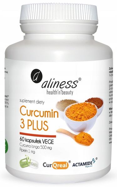 Aliness CURCUMIN C3 PIPERYNA Turmeric Kurkumina 500mg + Piperyna 1mg 60k zdjęcie 1