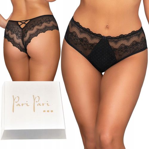 Figi Brazyliany z Ozdobnym Tyłem Zmysłowe Koronkowe Kobiece Czarne M na Arena.pl