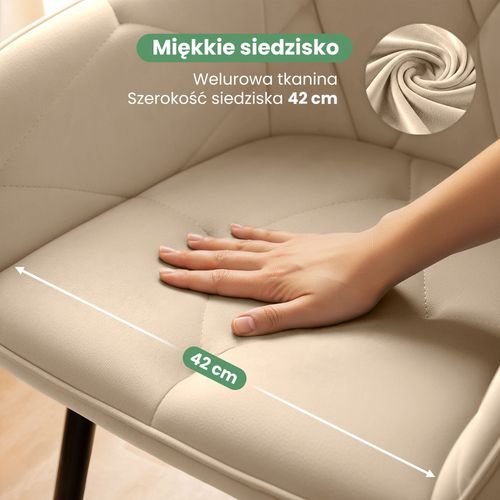 2x Krzesło welurowe tapicerowane do salonu DIAMANTE Beżowe Czarne nogi na Arena.pl