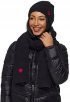 KOMPLET SZAL CZAPKA z szalem szalikiem z czapką zimowy dzianinowy czarny