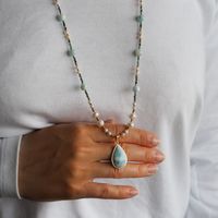Naszyjnik z zawieszką - Larimar, Perła, Turmalin niebieski i srebro złocone