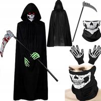 4PCS CZARNA KOSTIUM ŻNIWIARZ PRZEBRANIE STRÓJ ŚMIERĆ HALLOWEEN DLA