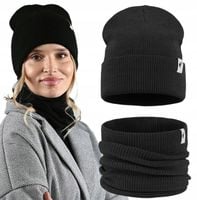 Zimowy komplet Czapka + Komin ciepły zestaw CZAPKA wywijana polski CZARNY