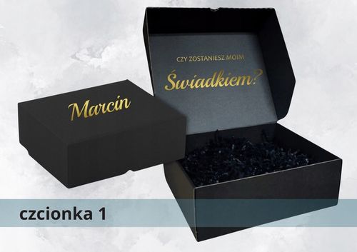 Pudełko box CZARNE czy zostaniesz ŚWIADKIEM Świadkową ślub prezent WZORY na Arena.pl