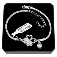 Bransoletka srebrna Koniczynka z cyrkoniami Serce pełne Srebro próby