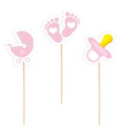 Pikery na Baby Shower dla dziewczynki różowe, 6 szt.